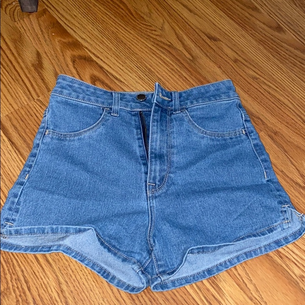 Denim shorts.